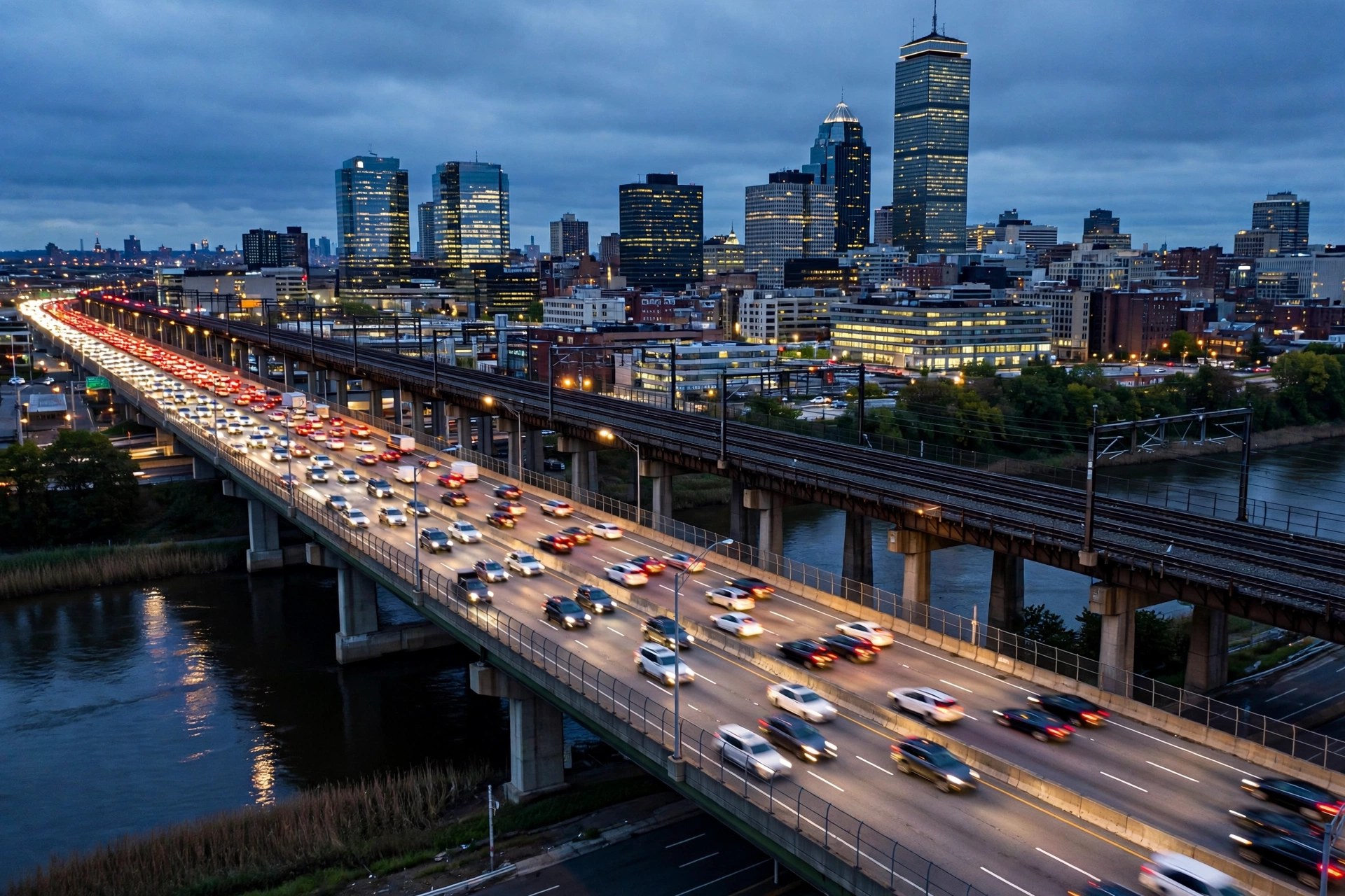 Aerial view of a Newark highway interchange